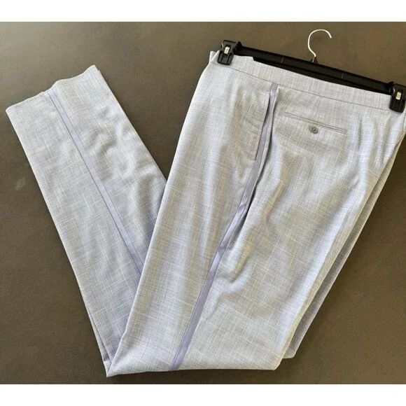 Tre Vero Modern Fit Flat Front Tuxedo Stripe Dress Pants 42R unhemmed light blue